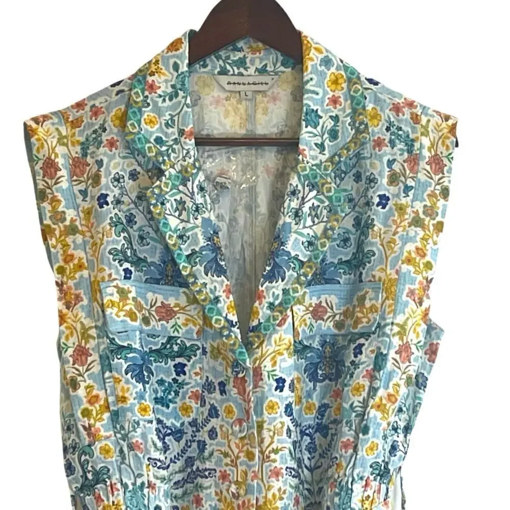 Ranna Gill at Anthropologie Sleeveless Collared Linen Romper Size Large NEW